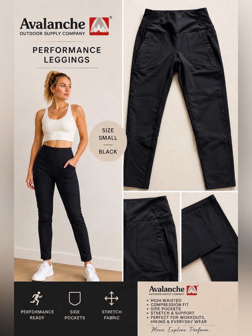 🖤 Avalanche Outdoor Supply Co. | Black | Performance Leggings | Small